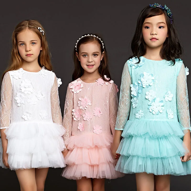 

Brand girl dress European and American Summer girl's princess dress Pink gauze Long sleeve baby girl clothes children's clothing