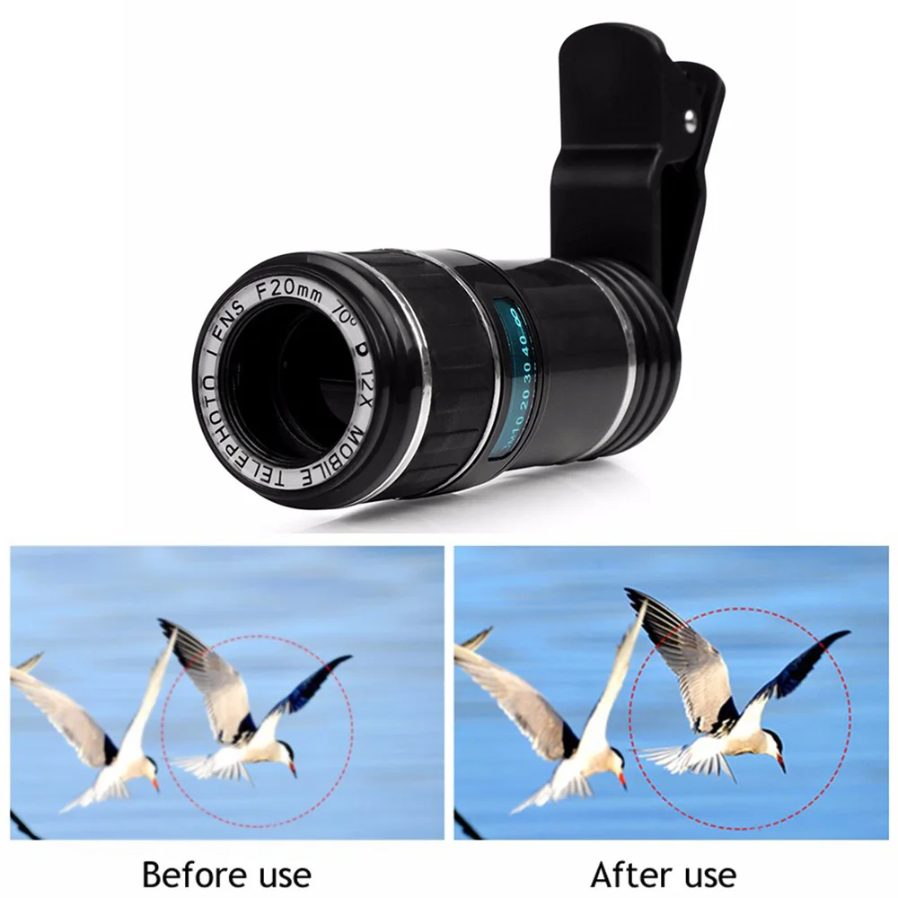 2017 Phone lens Kit 12X Zoom Telephoto Lenses Telescope Fisheye Macro Wide Angle Lentes For iPhone 8 7 6 5S Plus Mobile Tripod
