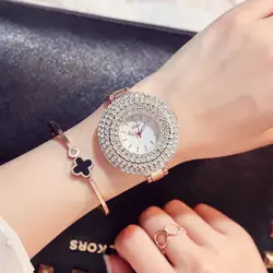 Роскошные женские часы леди романтические часы с бриллиантовым браслетом женские Розовое золото серебро платье часы горный хрусталь