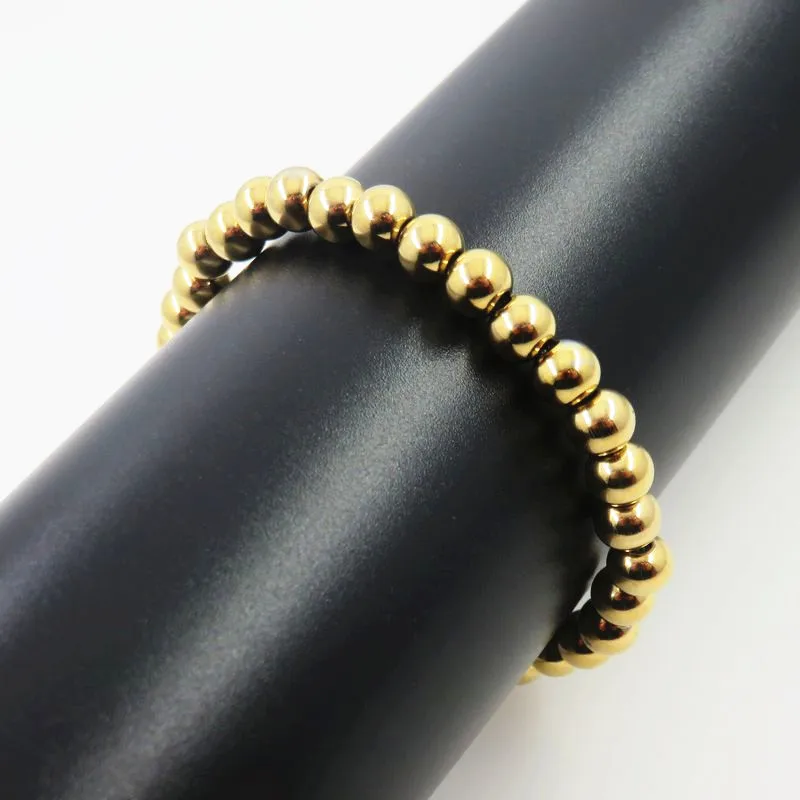 

6mm 19.5cm Gold-color Men's Bracelet Fashion Stainless Steel Beads Chain Bracelet For Women Fashion Jewelry