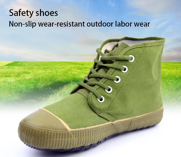 Лидер продаж Армейский зеленый человек высокие Нескользящие безопасности парусиновая обувь износостойкой резины сельхозугодий рабочие
