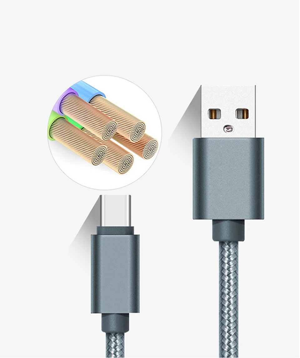 USB кабель с нейлоновой оплеткой для мобильного телефона, Micro usb type-C кабель для зарядки iPhone X 6 6s 7 8 ipad samsung 6 Кабели для зарядки