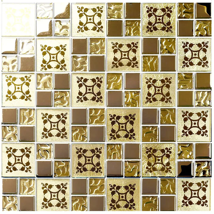 

2018 New! Gold Foil Electroplating Flower Glass Mosaic Tiles, Kitchen backsplash Bathroom Shower Fireplace Brick Wallpaper decor