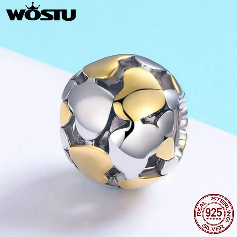 

WOSTU Original Design 925 Sterling Silver Gold Color Bright Heart Love Round Match Joker Beads for Women Charm Bracelet BKC537