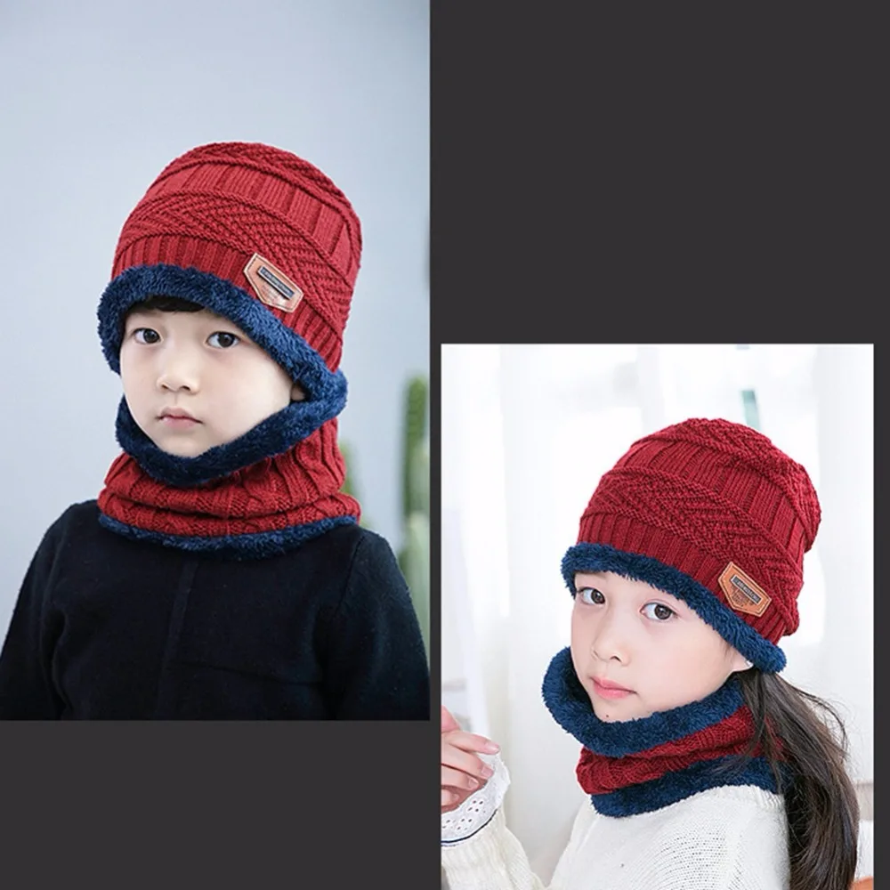 SYi Qarce, 2 предмета, детская супер теплая вязаная шапка на весну, осень и зиму, Балаклава, шапочки, шапка для мальчиков и девочек 3-14 лет, NM021-6