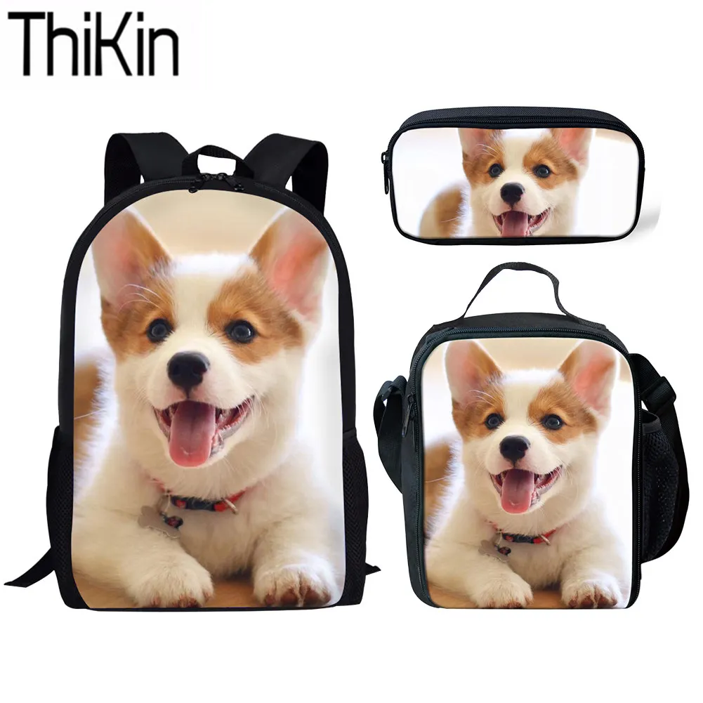 P526CGK THIKIN 3D корги печать школьные сумки для девочек милый щенок школьная сумка для детей 3 шт./компл. основной школьный рюкзак для детей, сумка для книг - Color: P526CGK