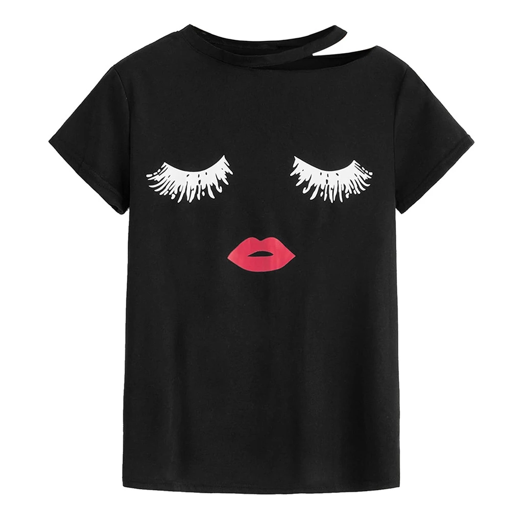 

JAYCOSIN 2019 Summer Casual Shirt Women's Ladies Sexy Strapless Print Short Sleeve Pullover Tops 19MAR28