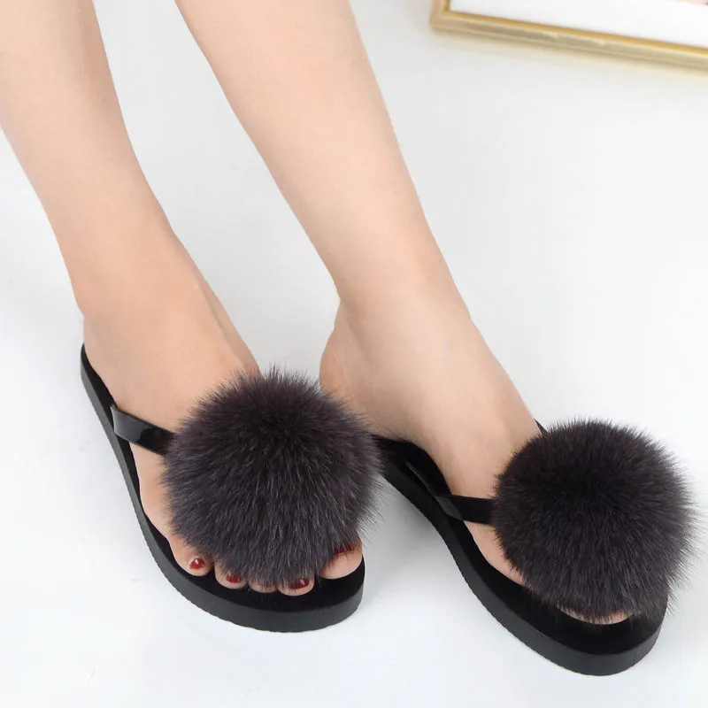 women slippers fox fur pompom (7)