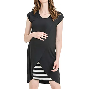 

Women Fashion's Maternity Dresses Breastfeeding Stripe Sleeveless Layer Pregnancy Dress Maternity Gown 2019 Vestido Lactancia