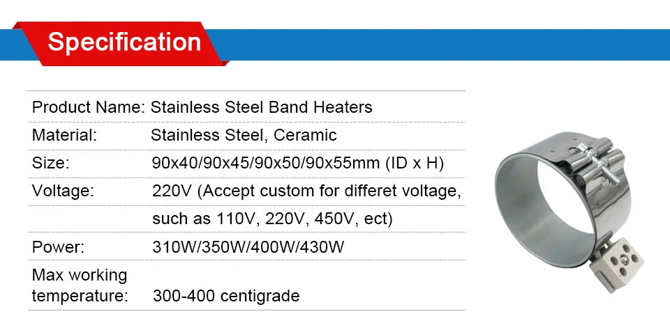 LJXH керамические ленточные нагреватели Нержавеющая сталь 220 в 90x40 мм/90x45 мм/90x50 мм/90x55 мм Мощность 310 Вт/350 Вт/400 Вт/430 Вт