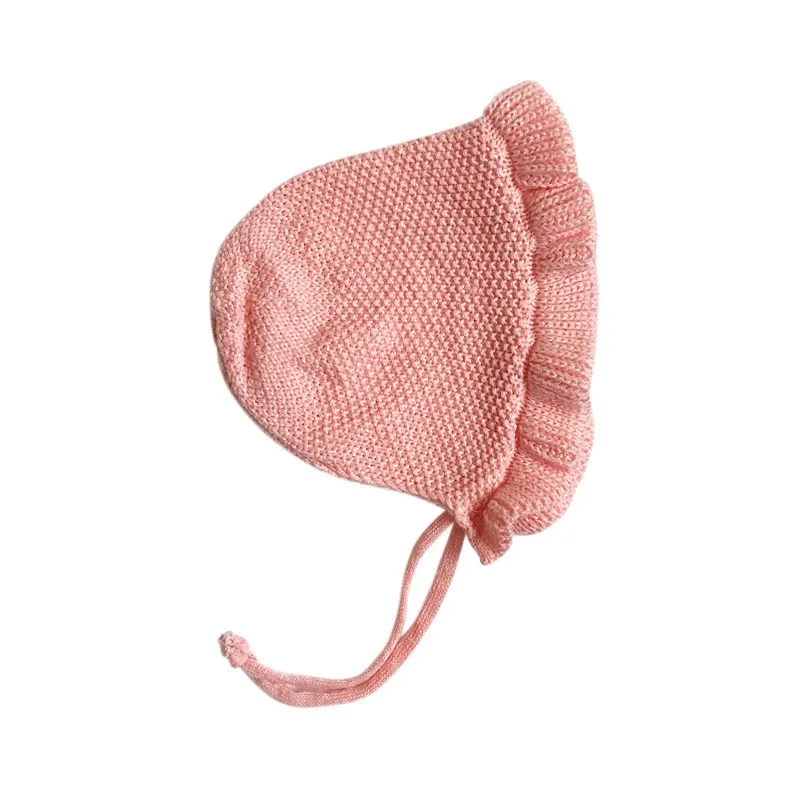 

1Pcs Baby Hat Bonnet Handmade Wool Ear Knitting Hats Newborn Baby Pink Warmer Caps Kids Hats