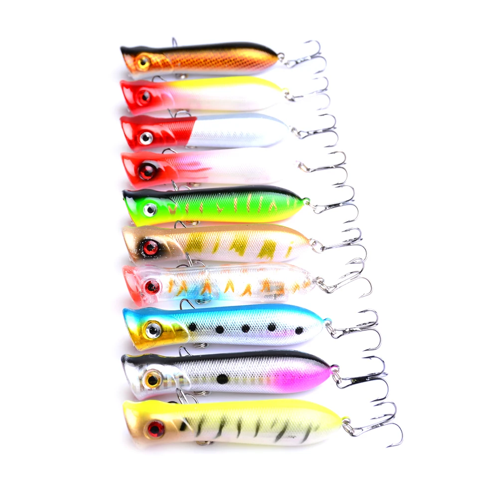 

10pcs 8cm 11.6g Popper Fishing Lure isca artificial fishing bait Crankbait Wobblers 6# high carbon steel hook Fishing Lures