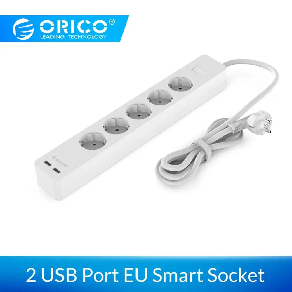 

ORICO GPC Electric Socket Smart Socket with 2 USB Port Intelligent EU Plug Socket Adpter for Home Commercial