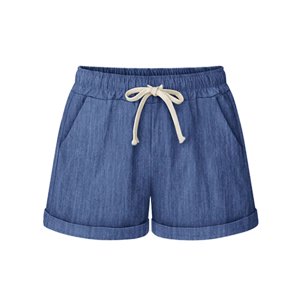 Plus Size shorts Women Pocket Bandage Solid Shorts Running Sports Wide