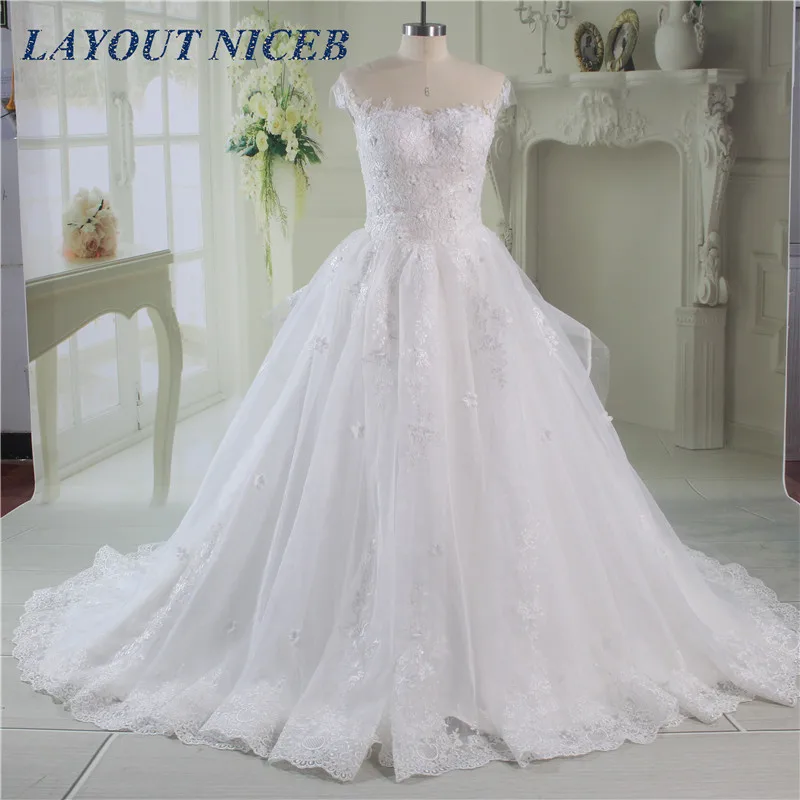 

vestido de noiva Ball Gown Wedding Dress Scoop Neck Floor Length robe de mariee Real Image Wedding Gowns Cap Sleeves Bride Dress