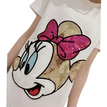 2017 Summer Harajuku Dress Short Sleeve Character Dress Women Sequin Mickey T shirt Dress Cartoon Robe Femme Dress S- 4XL YX058