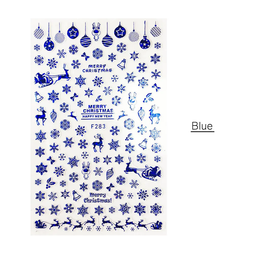 F283 Blue 1 шт 3D стикер для ногтей рисунок на рождественскую тематику смешанный олень/снежинка изображения Советы украшения для ногтей своими руками наклейка LAF281-284 - Цвет: F283 Blue