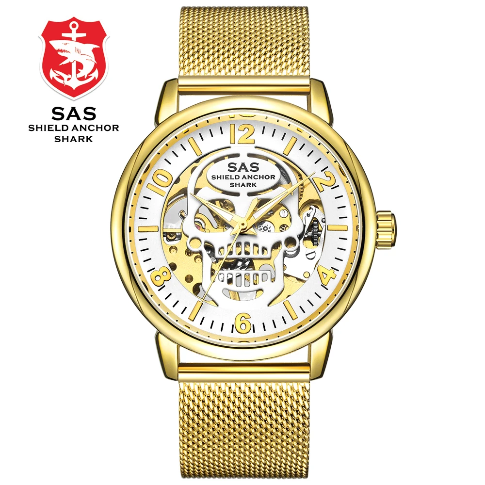 2019 جديد الجمجمة الميكانيكية ووتش الرجال الفاخرة الفضة الذهب الهيكل العظمي ساعة معصم مضيئة للماء الرياضة الساعات ساعة reloj هومبر