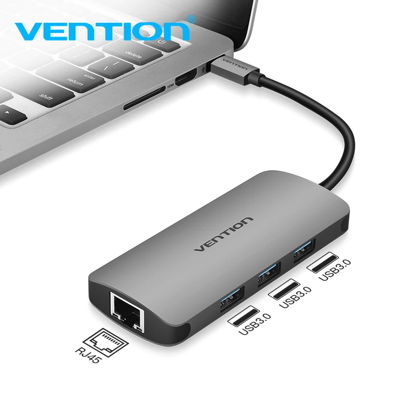 

Vention USB C Ethernet Adapter USB Hub 3 ports Converter Type C 3.0 USB to RJ45 Lan Network Card for Macbook USB Ethernet Switch