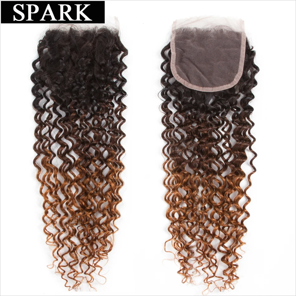SPARK Ombre Brazilian Kinky Curly Weave Human Hair Bundles with Lace Closure Free Part T1B/4/30 Remy Hair 3 Bundles with Closure SPARK Ombre Brazilian Kinky Curly Weave Human Hair Bundles with Lace Closure Free Part T1B/4/30 Remy Hair 3 Bundles with Closure