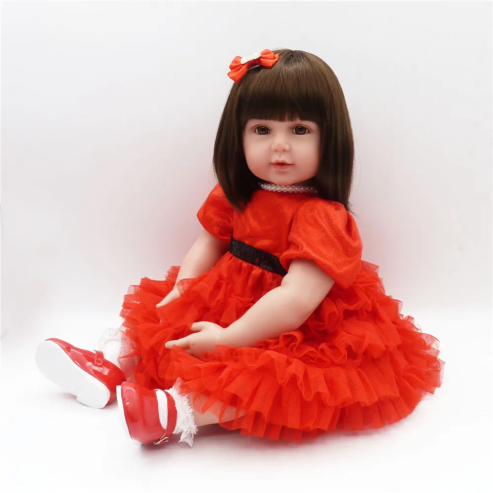 SanyDoll 22-дюйма 55 см силиконовые куклы для новорожденных детские игрушки большая красная юбка красивая девочка Рождественский подарок