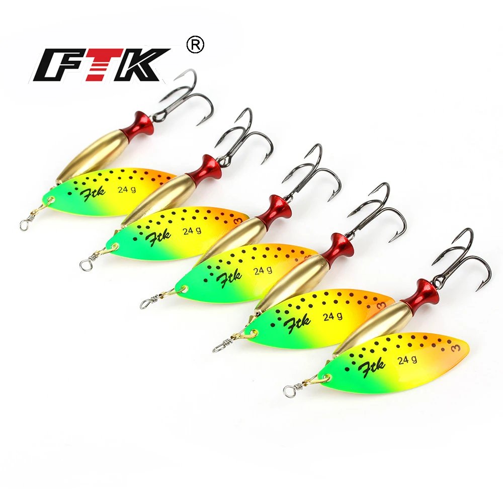 FTK Winter Ice Fishing Lure 18g/80mm 24g/90mm Copper Spoon Metal Lure