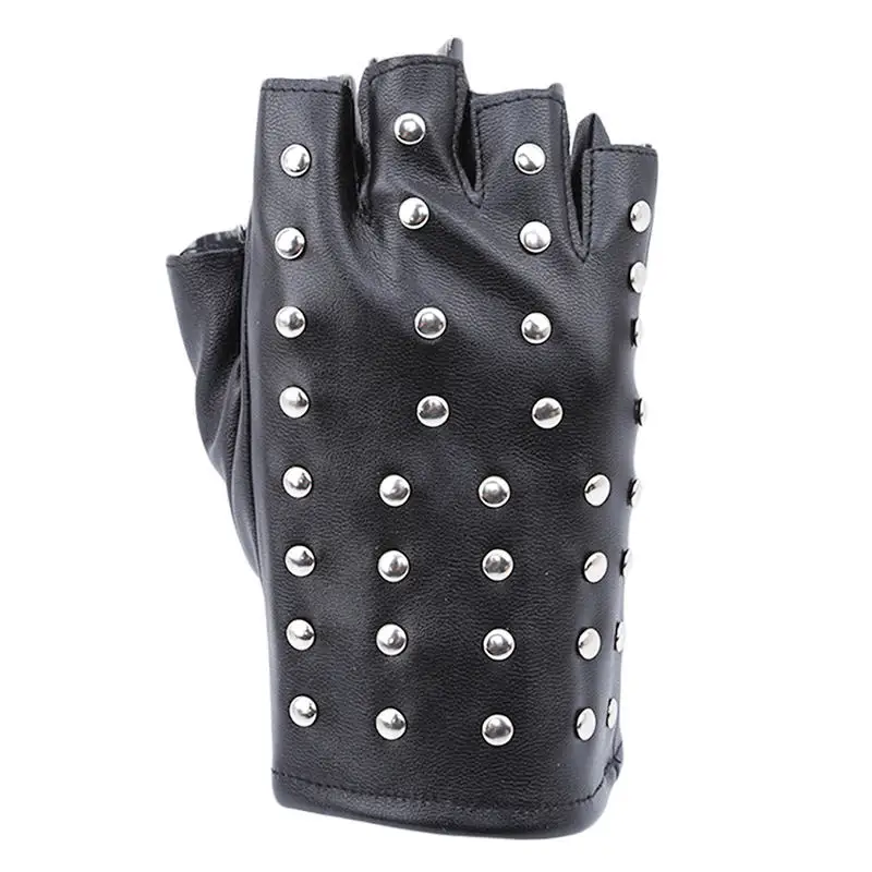 Модные женские хип-хоп панк Half Finger PU кожаные перчатки тактические перчатки без пальцев перчатки с заклепками черные рабочие перчатки