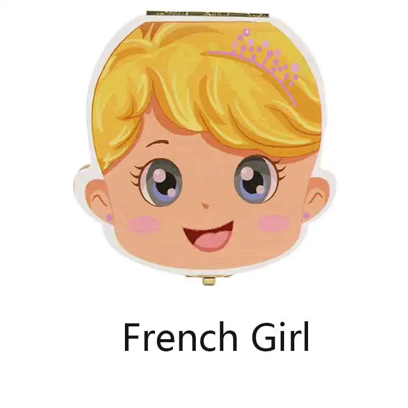 French gril1 Голландский/Португальский/Английский органайзер для детских зубов, коробки для хранения, органайзер для молочных зубов, деревянная коробка для хранения, альбом для хранения зубов, коробка для хранения - Цвет: French gril1