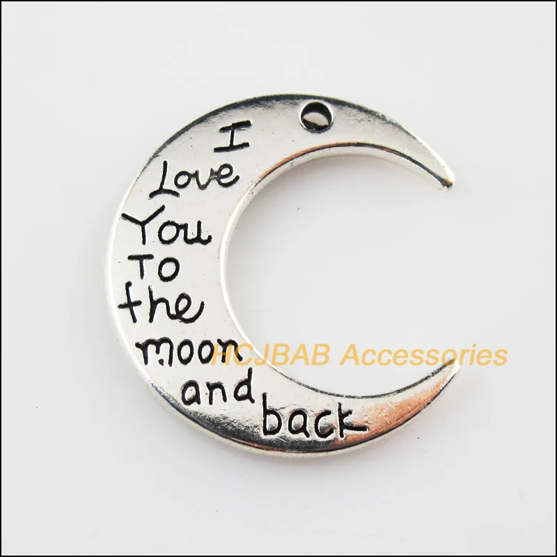 Модные 5 шт. Тибетский серебристый цвет I Love You подвеска в форме Луны 27.5x29.5mm |