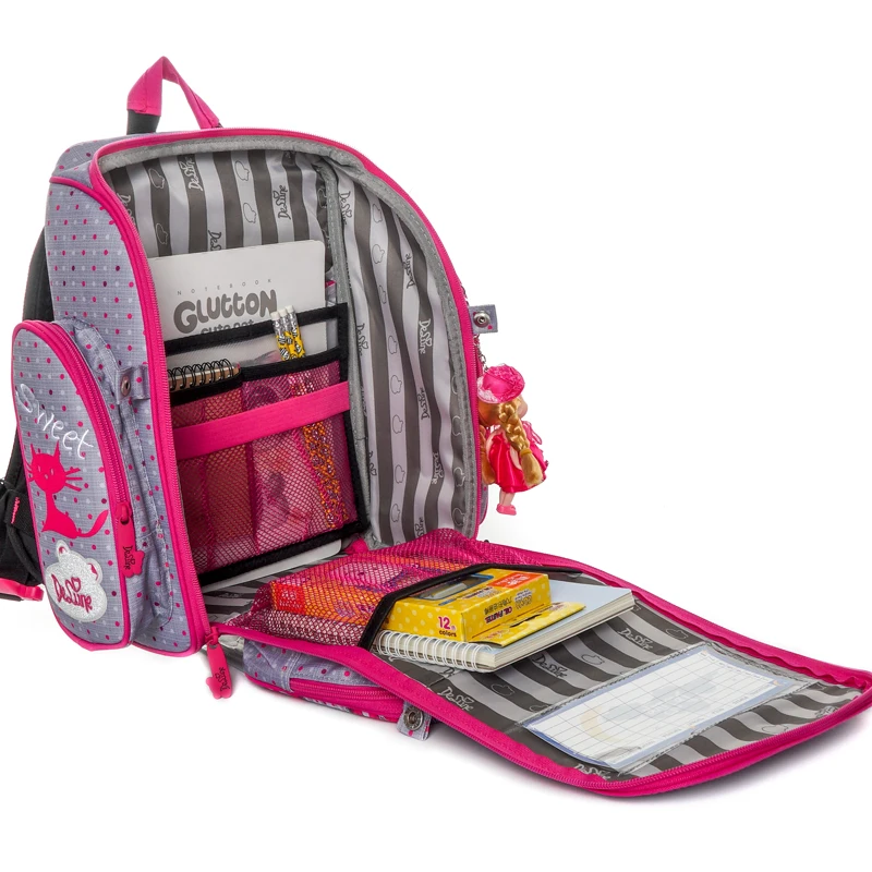 Delune 2019 Cat Pattern School Bags For Girls Boys Cartoon Backpacks Children Orthopedic Backpacks Can Folding Mochila Infantil