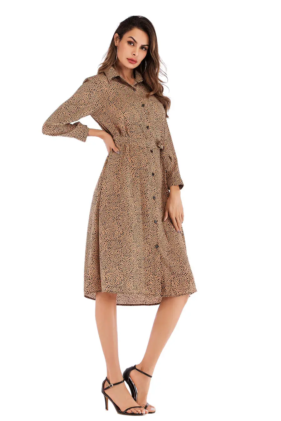 Gladiolus Chiffon Spring Dress Women 34 Sleeve Turn-Down Collar Leopard Print Belt Women Shirt Dress 2019 Autumn Sexy Dresses (46)