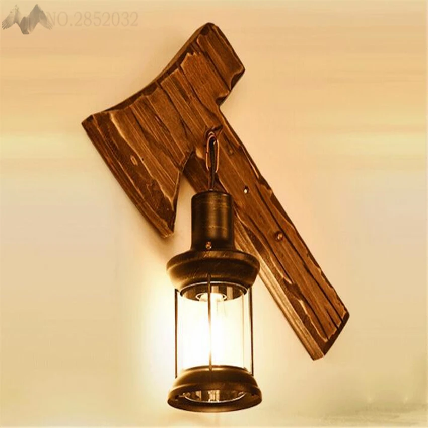 

LFH American style Vintage Wood Axe Wall Lamps Nordic Creative Wall Lights for Bedroom Living Room Dinning Room Cafe Bar Light