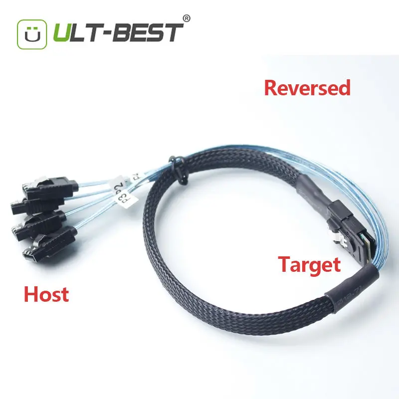

ULT-BEST Reversed Internal Mini SAS 36Pin (SFF-8087) Target Male to 4 SATA 7Pin female Host Cable 0.5M