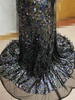 

top quality YG-74301 french lace fabric Latest african lace fabric with sequins and mixed leather embroidery mesh tulle fabric