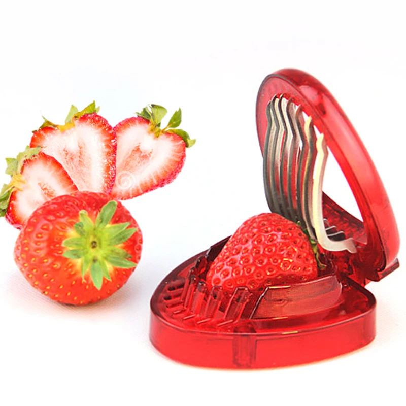 Red Strawberry Slicer Plastic Fruit Carving Tools font b Salad b font Cutter Berry Strawberry Cake