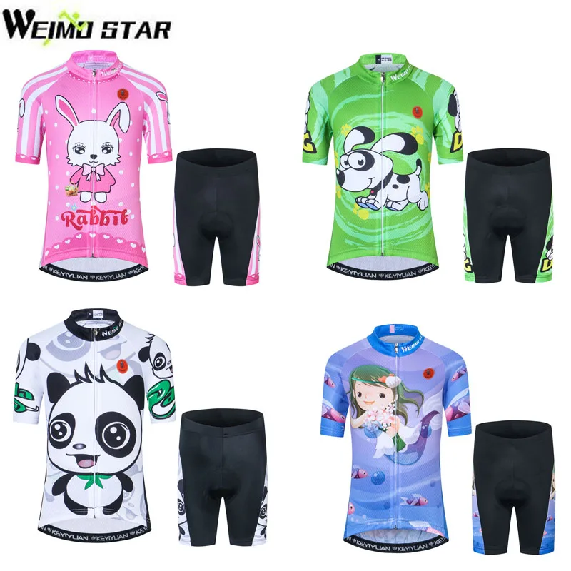 Breathable Carton Cycling Shirt with Cycing Shorts for Kids Boys Cycling Jersey Set 