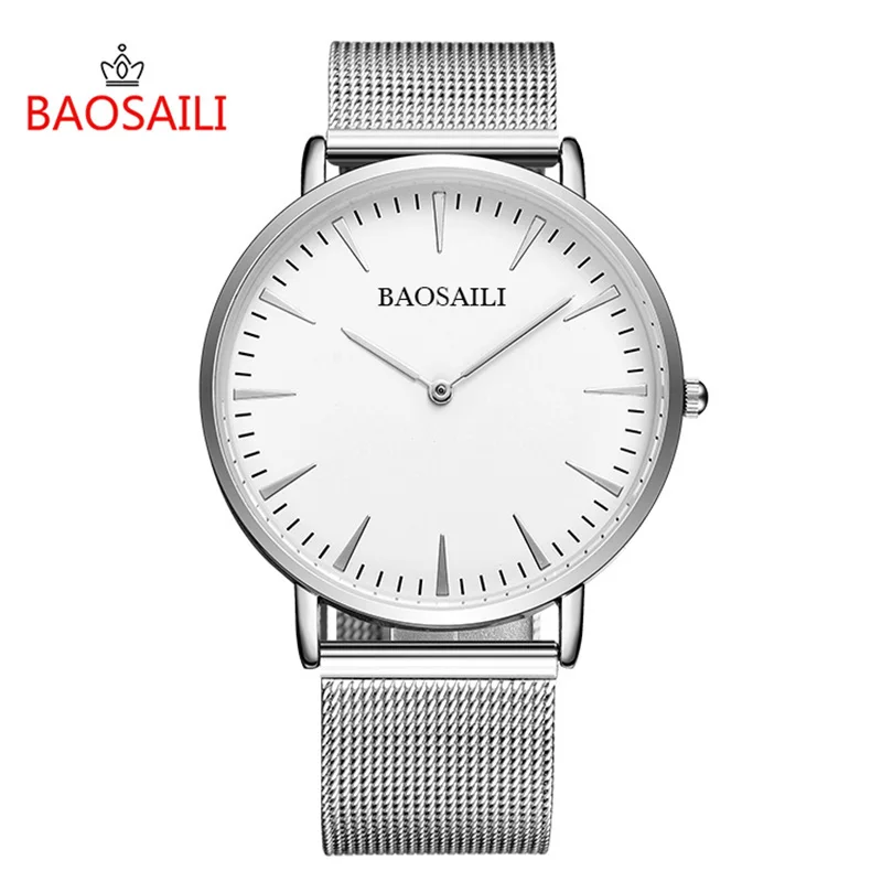 BSL1050 бренд BAOSAILI ультратонкие часы из нержавеющей стали с сетчатым Ремешком