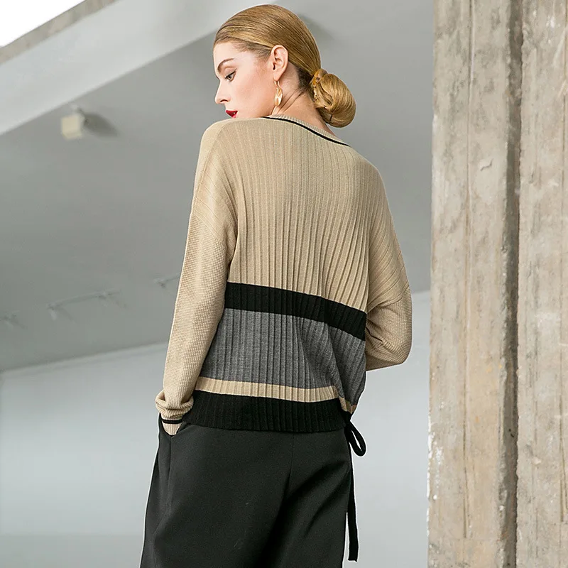 Elastic knit patchwork loose plus size pullovers pleated sweater 2018 new o-neck long sleeve women autumn sweater