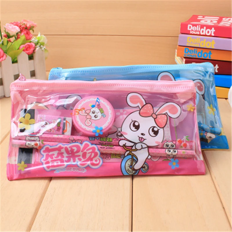 6 in 1 Cute Kawaii Cartoon Rabbit Plastic Stationery Set For Kids Gift School Supplies Free Shipping FSQ808 | Канцтовары для офиса