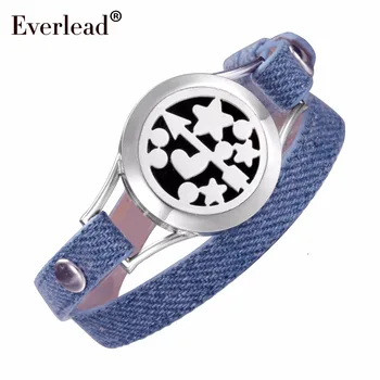 

EVERLEAD Denim leather bracelet Aromatherapy Jewelry health locket Angel's Arrow Young girl Diffusers Blue bracelets for women