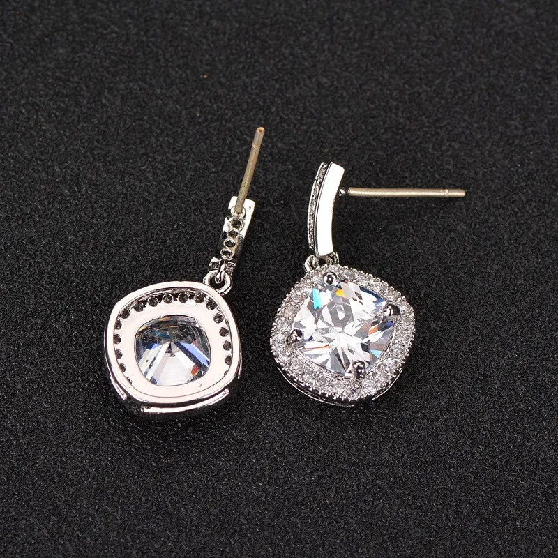 Luxury Female White Blue Yellow Stud Earrings Cute Silver Color Wedding Earrings For Women Boho Double Zircon Stone Earrings