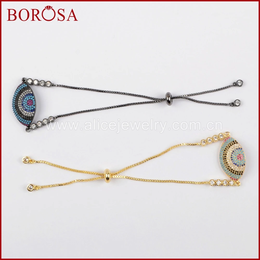 

BOROSA Fashion 5PCS Micro Pave CZ Evil Eye Connector 10'' Box Chain Bracelet High Quality Druzy Jewelry WX649