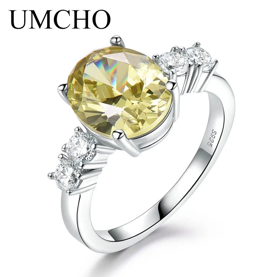 UMCHO Роскошные массивные желтые циркониевые обручальные кольца для женщин, 925 пробы, Серебряные вечерние элегантные ювелирные изделия - Цвет камня: RUJ093Z-1
