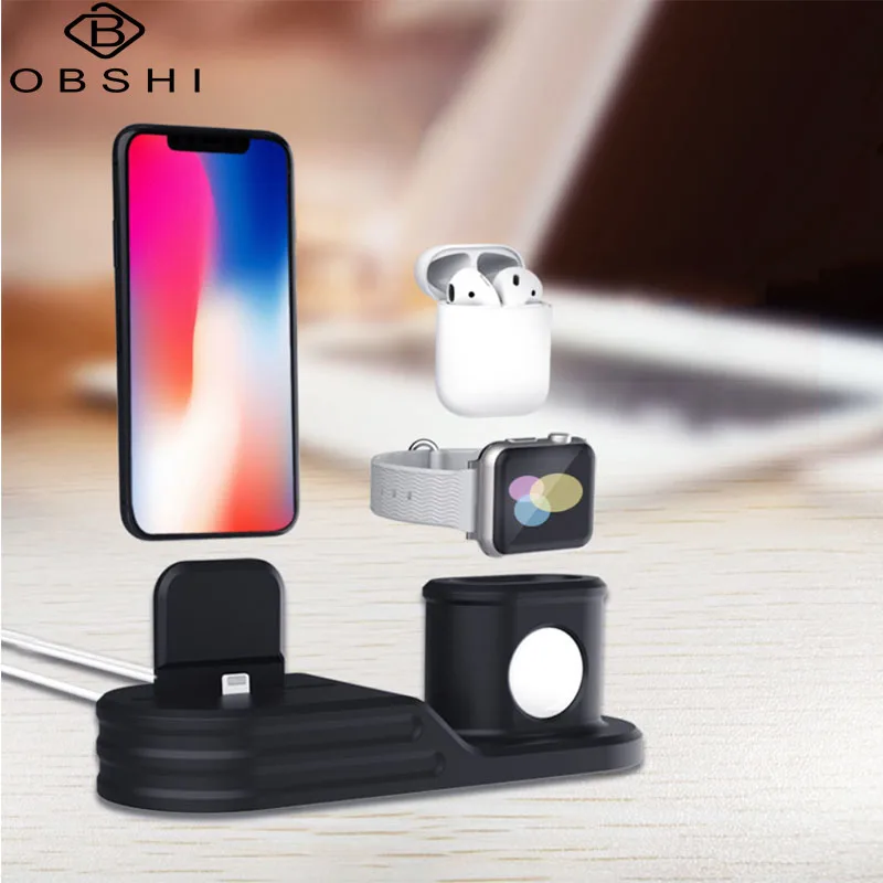

3 in 1 Charging Dock Holder For Iphone X 8 7 6 PLUS XS MAX XR Silicone charging stand Dock Station For Apple watch Airpods