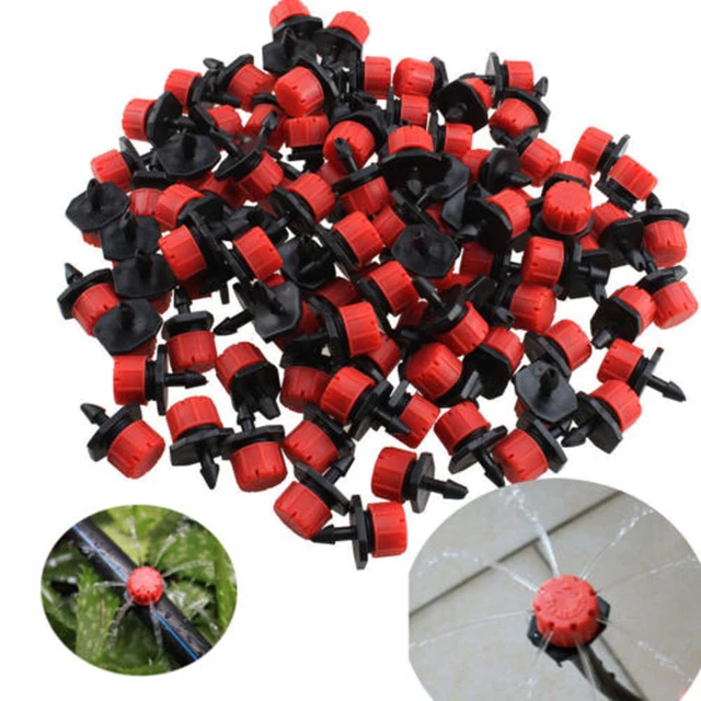 100pcs Adjustable Micro Drip Irrigation System Watering Sprinklers Plant Emitter Drippers Garden 1/4″ Barb Watering Tools