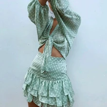 Летние Высокая Талия юбки в горошек, юбка в стиле бохо в Корейском стиле модные шорты с оборками мини-юбка уличная jupe femme