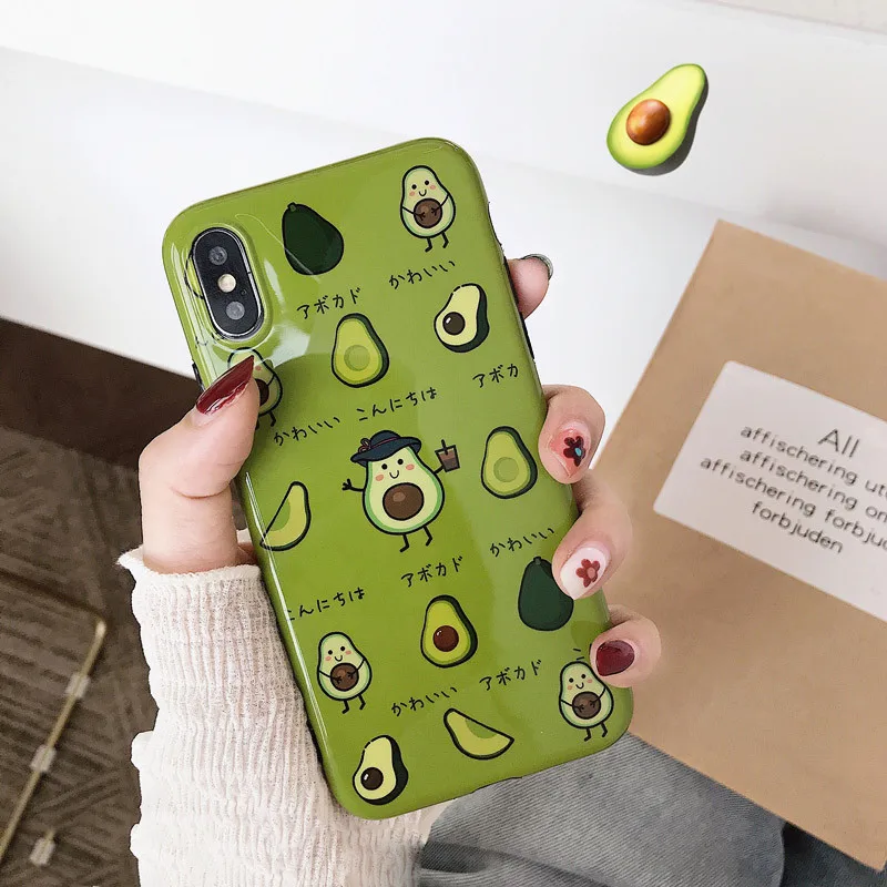 

Summer Fruit Avocado Phone Case For iphone XS Max XR X Case For iphone 6 6s 7 8 plus Cover Fashion Glossy Cartoon Print Cases