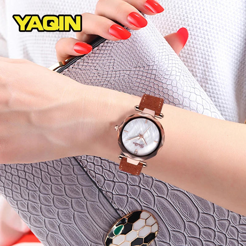 

YAQIN Fashion Leather Watch Women Top Brand Luxury Ladies Watch Waterproof Simple Diamond Watches Women reloj mujer