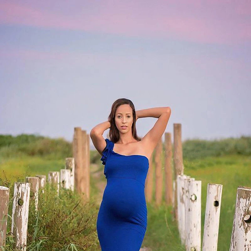 Летнее сексуальное платье для беременных с открытыми плечами, вечернее Вечерние платья макси для беременных, платья для фотосессии - Цвет: Синий