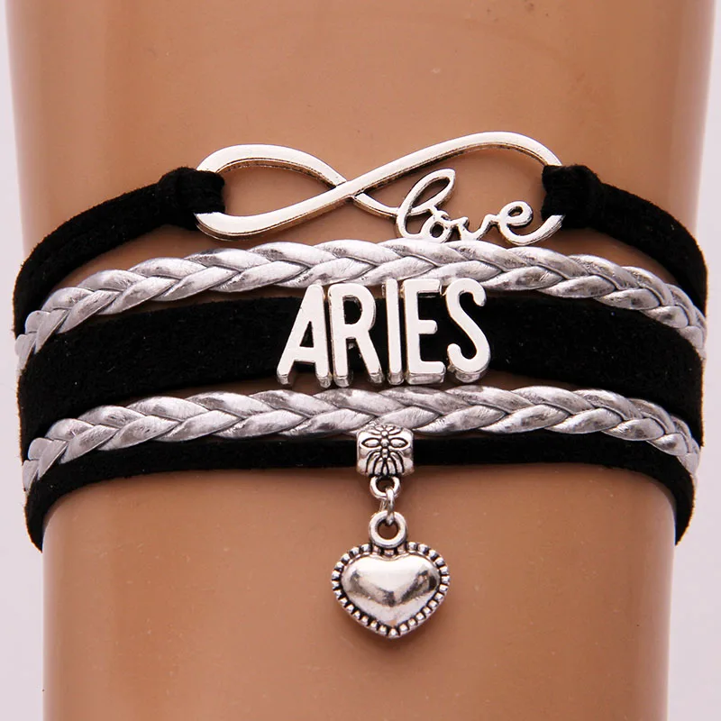 NCRHGL Infinity love ARIES bracelets bangles Heart charm braided pu